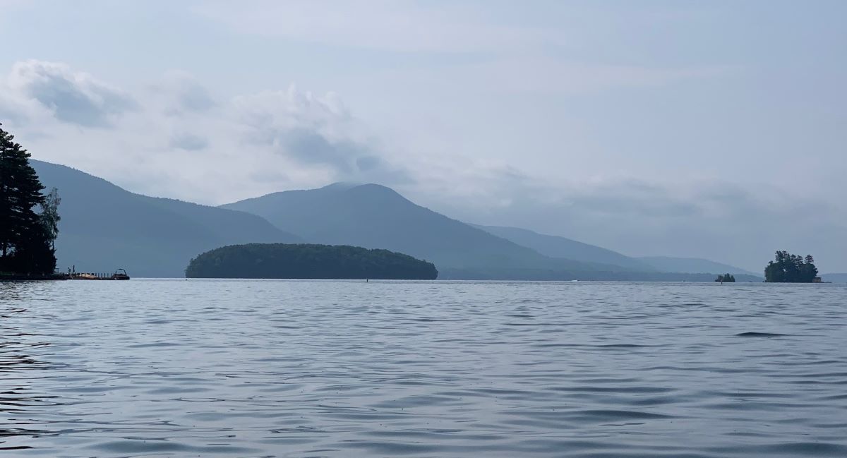 Picture of Lake George in the summer with Dome Island in the background