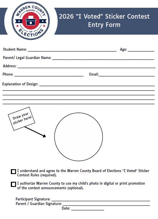 entry form for board of elections children's sticker design contest