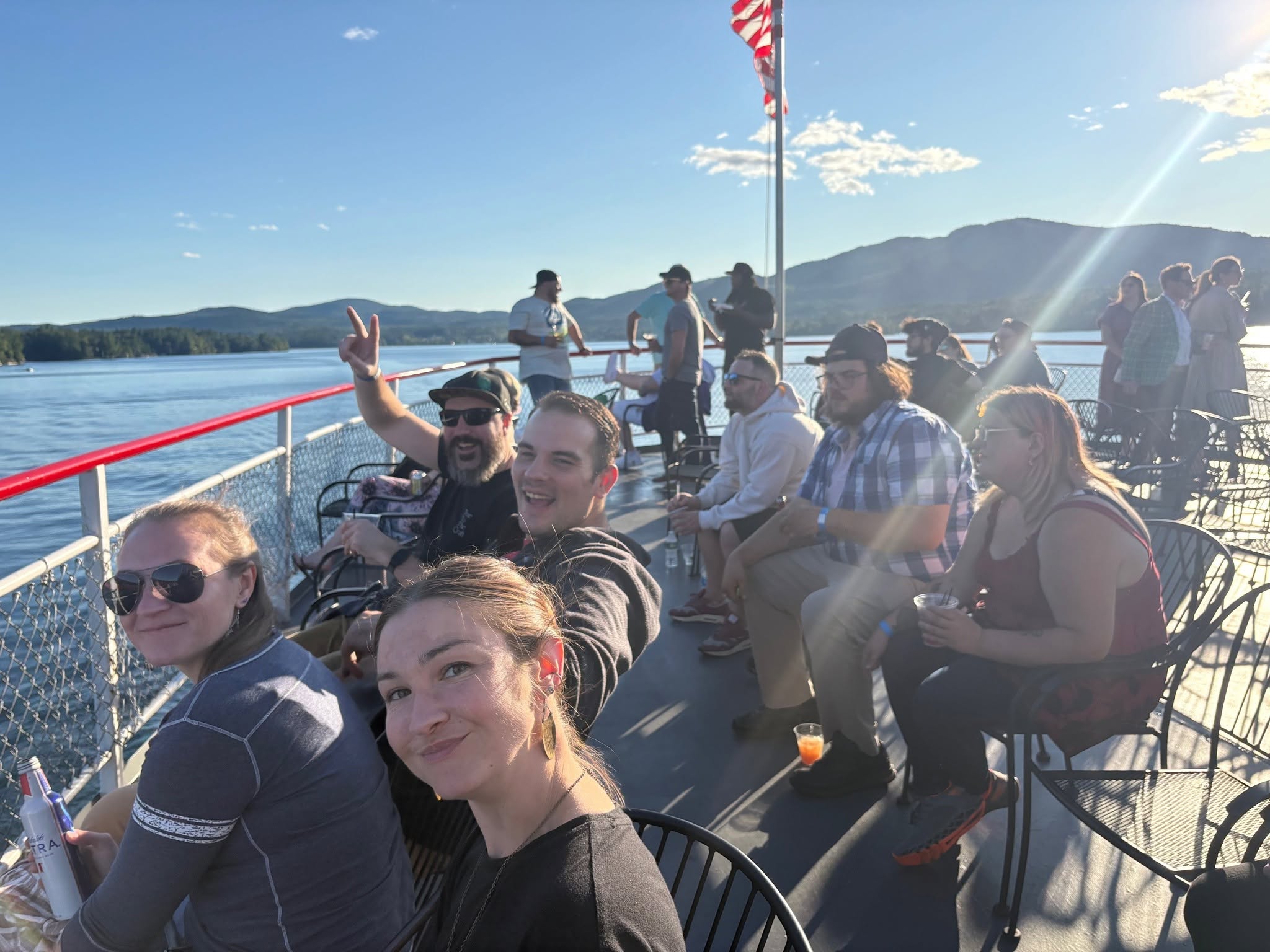 photo showing people celebrating aboard a lake george tour boat