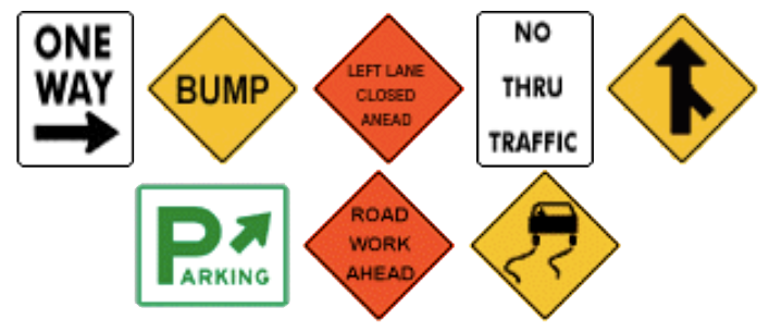 Variety of road signs