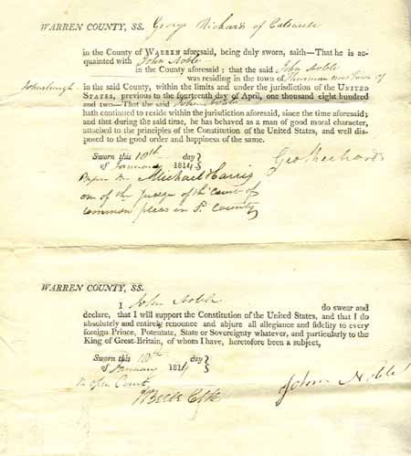 Sample of Naturalization Paper for John Noble