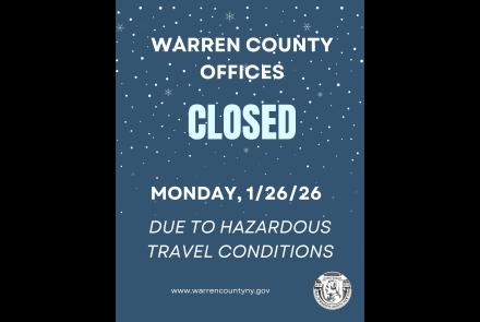 Graphic listing Warren County office closure on January 26, 2026 because of snowstorm