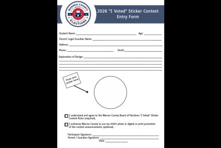 entry form for board of elections children's sticker design contest