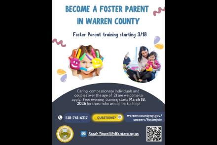 flyer detailing weekly foster parent at warren county municipal center starting March 18