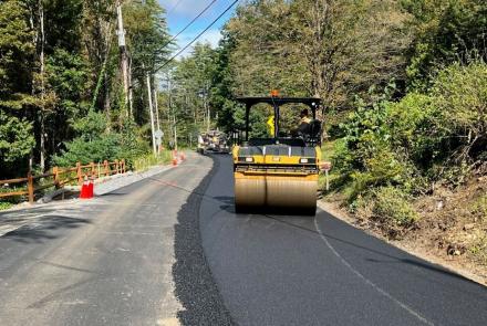 paver putting down pavement on coolidge road in lake george