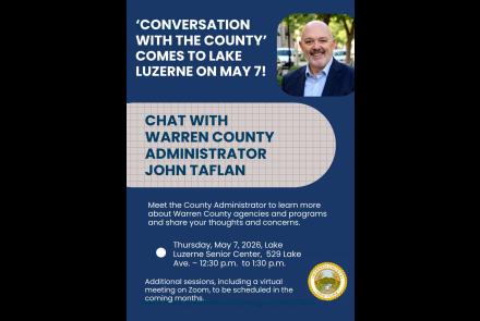 flyer detailing May 7 listening session at Lake Luzerne Senior Center, from 12:30 p.m. to 1:30 p.m.