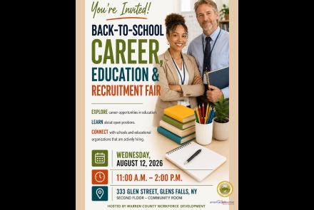 flyer advertising job fair in glens falls on August 12, 2026